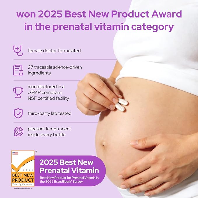 Premom Prenatal Vitamins for Women, 27-in-1 Womens Prenatal Multivitamin & Mineral Supplement, Pregnancy Essentials, 680mcg 5-MTHF Methylfolate, 225mg Choline, & Iron, 60 Veggie Capsules, Lemon Scent