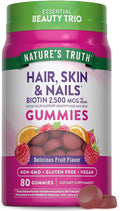 Nature's Truth Hair Skin and Nails Gummies | 80 Count | 2500mcg of Biotin | Vegan, Non-GMO, Gluten Free Supplement | Vitamin for Women & Men