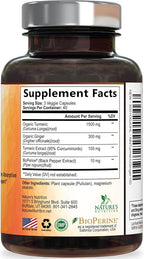 Turmeric Curcumin Supplement - 95% Curcuminoids with Organic Turmeric & Ginger, BioPerine Black Pepper Extract for Best Absorption, Natural Vegan Joint Support, Non-GMO, Bottled in USA - 120 Capsules