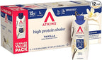 Atkins Vanilla High Protein Shake, 15g Protein, Low Glycemic, Low Carb and Low Sugar Protein Shakes, Keto Friendly Ready to Drink Shakes, 12 Vanilla Flavored Protein Shakes