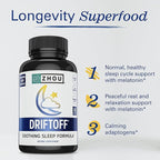 Zhou Driftoff - Nature Inspired Sleep Aid, Valerian Root & Melatonin for Sleep for Men & Women, Calm Sleeping Supplement for Adults with Gaba & Chamomile to Relax - 60 Veggie Capsules