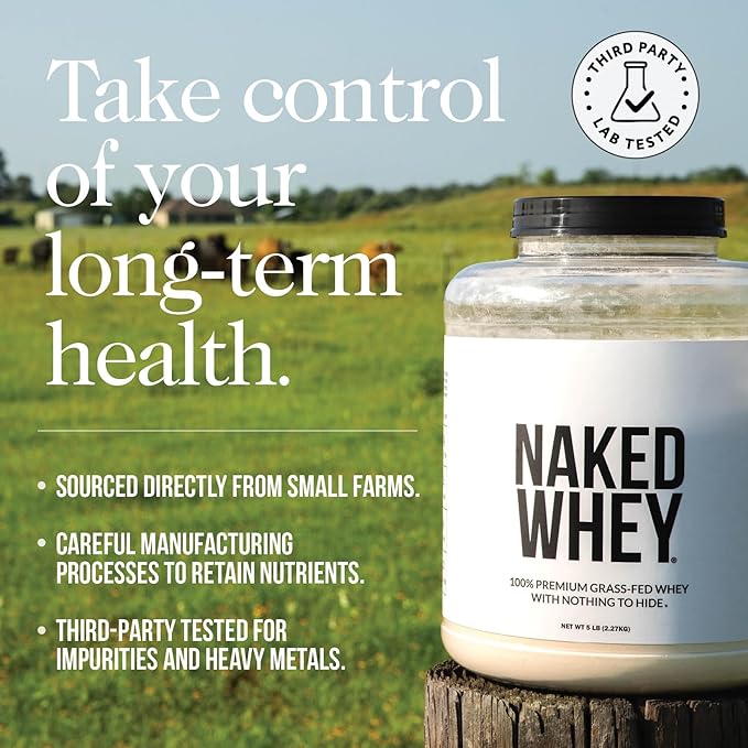 NAKED Whey Vanilla Protein Powder - Only 3 Ingredients - Grass Fed Whey Protein Powder, Vanilla Flavor, and Organic Coconut Sugar, NSF Certified, No GMO, No Soy, and Gluten Free - 24 Servings