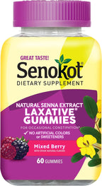 Senokot Dietary Supplement Laxative Gummies for Occasional Constipation Relief, Mixed Berry, 60 Count
