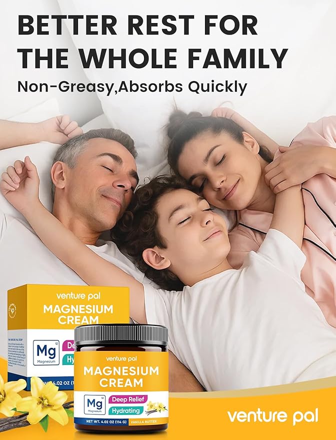 Venture Pal Topical Magnesium Cream, Fast-Absorbing Magnesium Moisturizing Lotion with Coconut Oil, Shea Butter & Hyaluronic Acid, Suitable for Kids