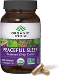 ORGANIC INDIA Peaceful Sleep Herbal Supplement - Deep Sleep Aid for Adults, Natural Herbal Aid Without Melatonin, Supports Circadian Rhythm, USDA Certified Organic, Non-GMO - 90 Capsules
