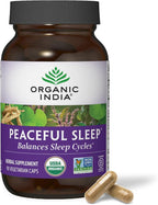 ORGANIC INDIA Peaceful Sleep Herbal Supplement - Deep Sleep Aid for Adults, Natural Herbal Aid Without Melatonin, Supports Circadian Rhythm, USDA Certified Organic, Non-GMO - 90 Capsules