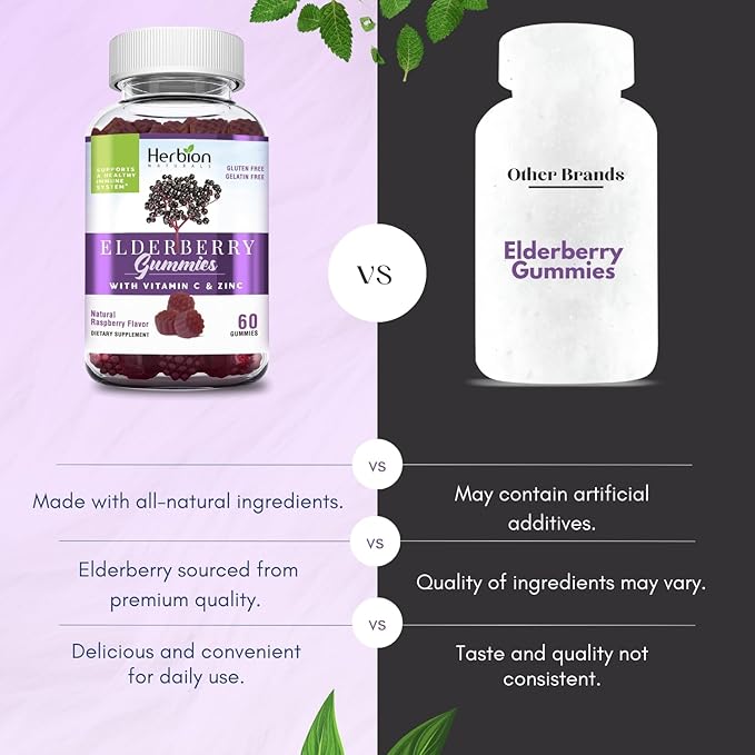 HERBION Elderberry Gummies with Vitamin C & Zinc, Healthy Immune System Support, Gluten-Free & Gelatin-Free, 60 Gummies for Adults & Children 4 Years & Above, Made in USA, Pack of 4