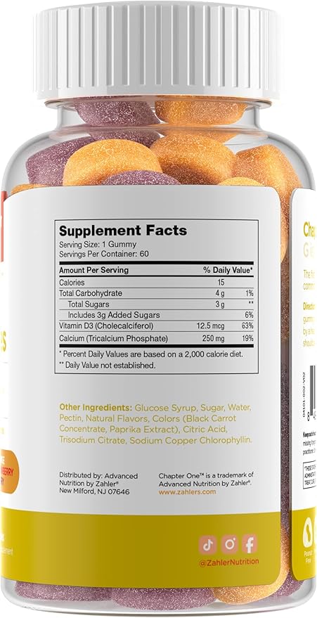 Zahler Yummy Kids Calcium Gummies - Kids Calcium Vitamin D Gummies - Non-GMO Gluten Free 250mg Calcium Supplement with Vitamin D3 - Support Strong Bones & Teeth in Toddlers and Children (60 Count)