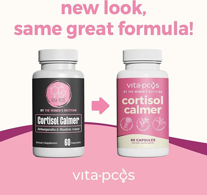 VITA-PCOS Cortisol Supplement for Women – Cortisol Vitamins for Endocrine & Energy Stabilizing Formula for Women – Rhodiola Rosea Extract, Ashwagandha, L-Theanine, & Phosphatidylserine – 60 Capsules