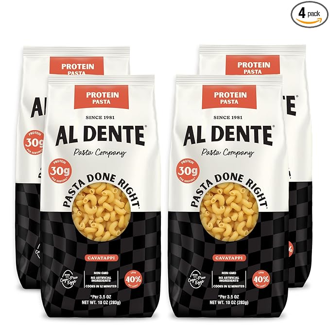 Al Dente Protein Pasta Cavatappi – 30g High Protein in 3.5oz Serving, Lower Carb, High Fiber. Cage-Free Eggs & Semolina. (Previously Carba-Nada, Packaging May Vary) - 10oz Bags (Pack of 4)