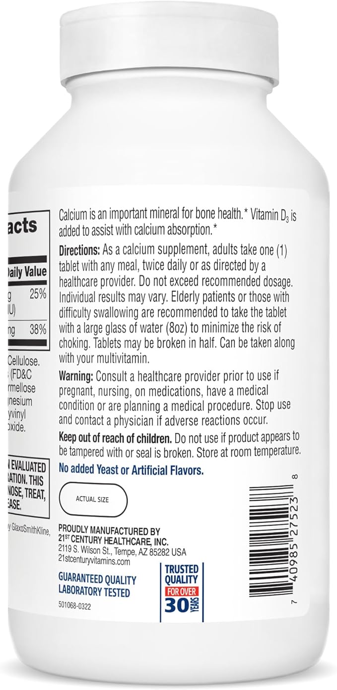 21st Century Calcium 500 mg Plus D3 Tablets, 400 Count