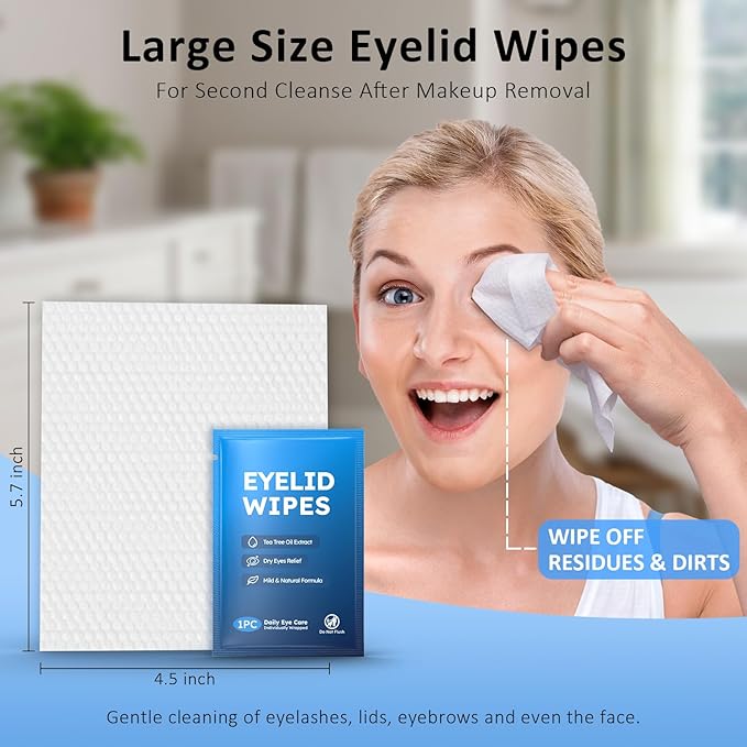 120-Pack Eyelid Cleansing Wipes for Itchy & Dry Eyes, Massive Value Family Size, Soothing for Sensitive Eyes, Gentle Eye Wipes for Styes & Blepharitis,Tea Tree Oil for Daily Eye Comfort, Pack of 2