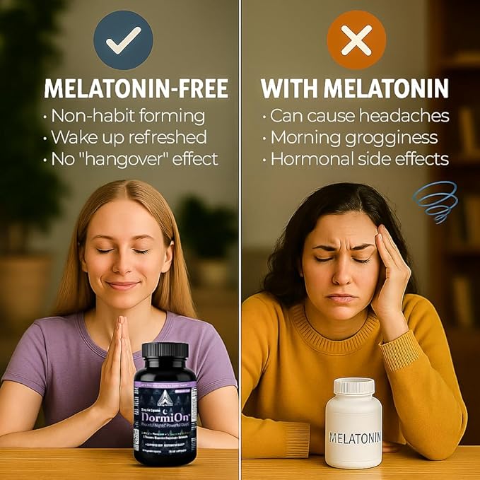 DormiOn™ Sleep + Restore + Stress Supplement | Herbal Sleep Aid for Women & Men | No Melatonin, Non-Habit Forming | Ashwagandha, GABA, Valerian & Magnesium | Vegan, 60 Capsules