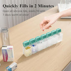 KOVIUU Weekly Pill Organizer Magnetic, Removable Pill Box 7 Day 1 Time a Day, Large Pill Case Travel, Week Once Daily Medication Dispenser, Medicine Container Holder for Supplement Vitamin, Cyan
