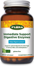 Flora - Immediate Support Digestive Enzymes - Supports Lactose Digestion, Bloating, Heartburn & Gas - Contains 7 Enzymes - Gluten-Free - 90 Vegetarian Capsules