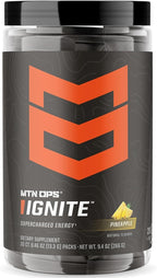 MTN OPS Ignite Sugar Free Energy Drink Powder Trail Packs with 200mg Caffeine, Travel Pre Workout Packets for to-Go Energy, Nootropic Blend, L Arginine & L Citrulline, 20 Servings, Pineapple Crush