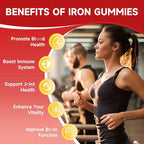 Vegan Iron Gummies for Women & Men, Iron Supplement with B-Complex, Vitamin C, A, Folate for Adults & Kids - Blood Builder & Energy Support & Immune Health - Strawberry Flavor, 60 Gummies