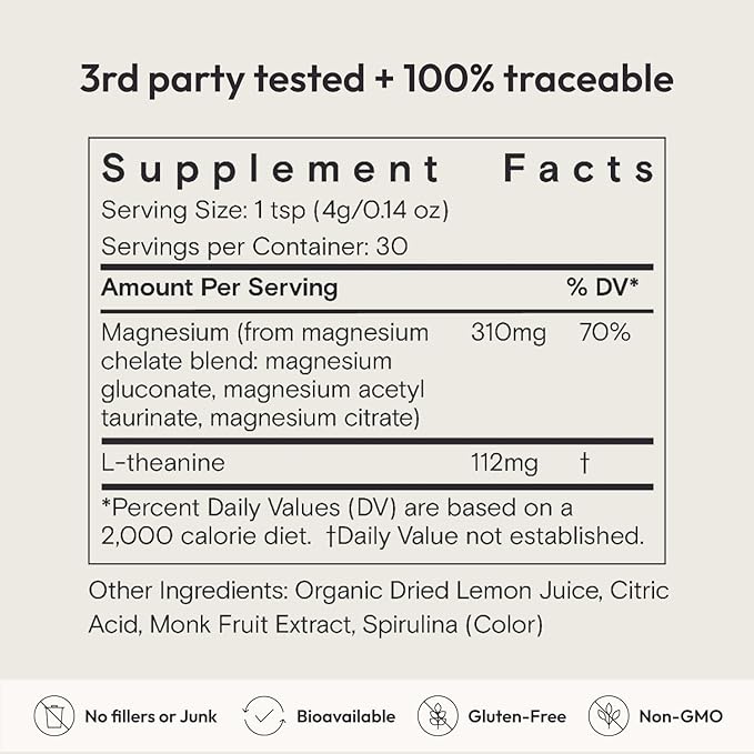Moon Juice Magnesi-Om Magnesium Powder Supplement - Chelated Magnesium Complex + L-Theanine Blend for Rest, Relaxation & Regularity - Vegan, Non-GMO & No Sugar, Blue Lemon, 4.2 oz, 30 Servings