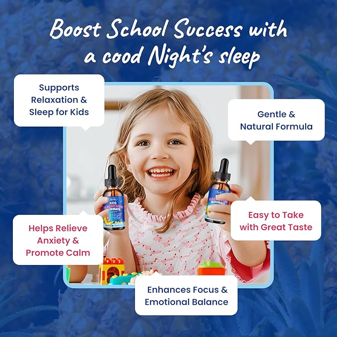2 Pack Kids Magnesium Glycinate Liquid with L-Theanine Omega-3, Vitamin B6, D3, Zinc, Magnesium Liquid Drops for Kids Sleep, Relaxation, Calm & Focus, Pineapple Flavor