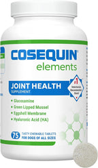Nutramax Laboratories Cosequin Elements Dog Joint Health Supplement with Glucosamine, Green Lipped Mussel, Eggshell Membrane, & Hyaluronic Acid, 75 Tasty Chewable Tablets for Dogs