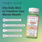 Magic Mind Energy And Focus Drink Shots - Stress Relieving, No Jitters, Ashwagandha, Vitamin B12, Vitamin C, Matcha Green Tea, Functional Mushrooms - 2 FL Oz (15 Pack)