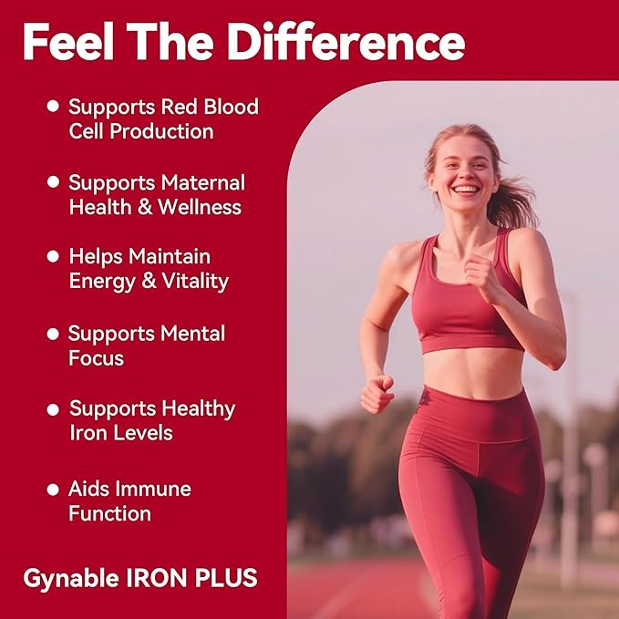 Gentle Iron Supplement for Women Anemia: Slow Release Iron Pills Clinically Shown to Support Iron for Prenatal Pregnant Patented SunActive Tech, with Folic Acid, B12, Vitamin C & B6, 18 mg, 20 Tablets