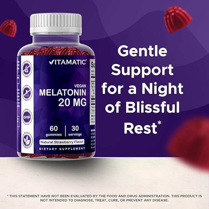 Vitamatic Melatonin 20mg Gummies for Adults, 30 Servings - 60 Count - Non-Habit Forming Supplement