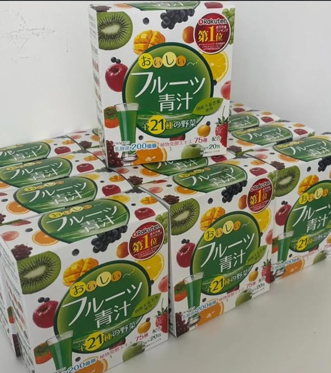 YUWA Fruit Aojiru Japanese Green Juice Powder, Dietary Supplement with Barley Leaf, Enzymes, Lactic Acid Bacteria, 20 Sticks, 3g Each, Made in Japan