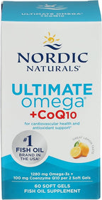 Nordic Naturals Ultimate Omega + CoQ10, Lemon - 60 Soft Gels - 1280 mg Omega-3 + 100 mg CoQ10 - Heart Health, Cellular Energy, Antioxidant Support - Non-GMO - 30 Servings