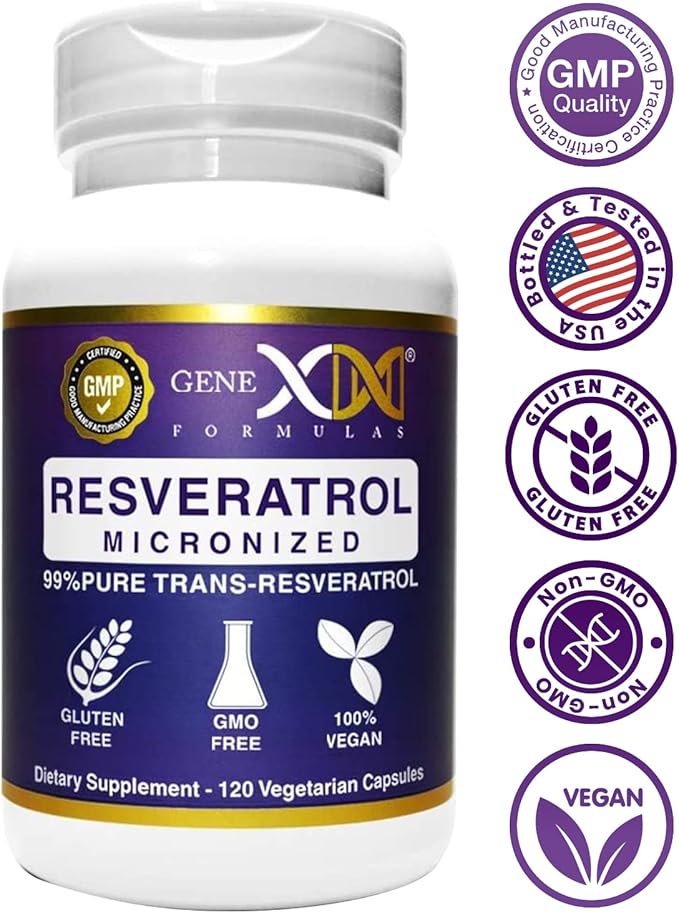 Genex Formulas 99% Micronized Trans-Resveratrol with BioPerine for Absorption 1000mg | Pure Organic Pharmaceutical Grade Trans-Resveratrol Capsules for Healthy Aging, 120 Capsules (3)