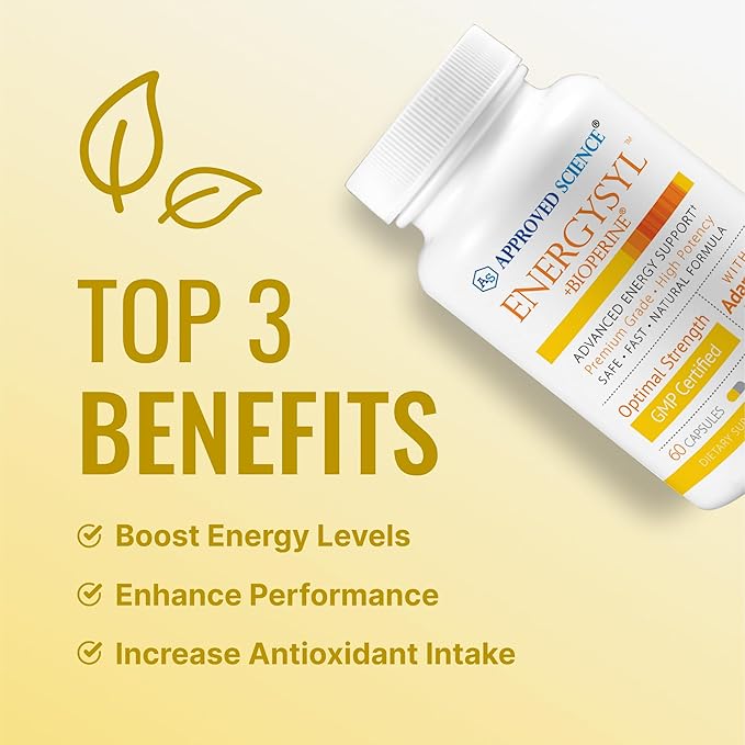 Approved Science Energysyl - Caffeine Free - with Adaptogens, B Vitamins, and Bioperine - 3 Month Supply - 180 Capsules