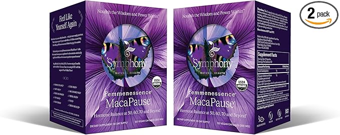 Femmenessence® MacaPause® – Clinically Proven Postmenopausal Organic Vegan Supplement for Natural Hormone Balance, Menopause Symptom Relief, Bone & Heart Health (240 Capsules, 60 Day Supply)