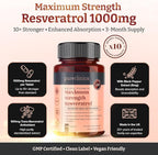 pureclinica 1000mg Resveratrol x 90 Tablets (3 Months Supply). 10 x Strength with Black Pepper Extract for Faster Absorption