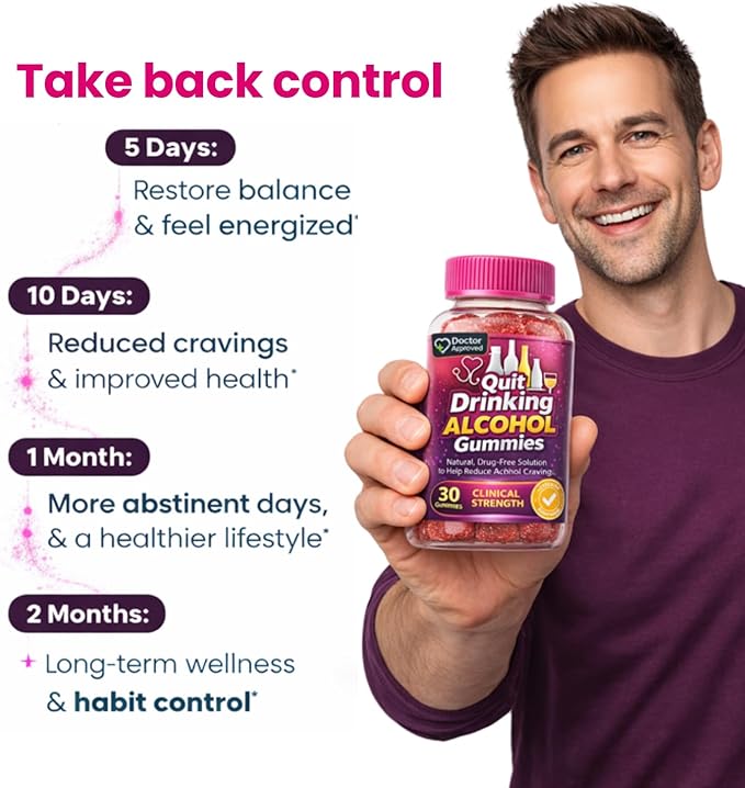 Liver Health, Stop Drinking Alcohol, 100% Drug-Free, Natural, Works Fast, Support Gummies to Help Less Cravings, Suppress Triggers, Before, During & After Quitting