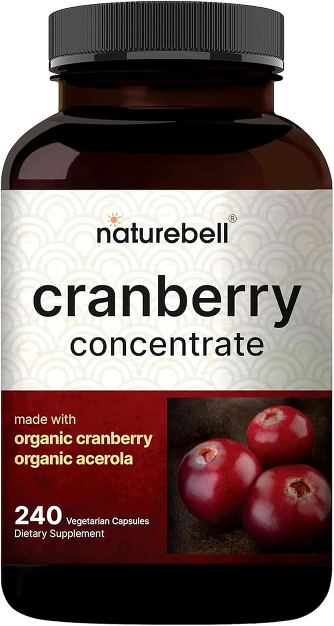 NatureBell Cranberry Concentrate - 240 Capsules - Organic Cranberry Concentrate with Acerola Cherry - Urinary Tract & Prostate Support* - Vegetarian