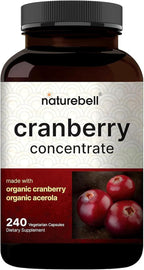 NatureBell Cranberry Concentrate - 240 Capsules - Organic Cranberry Concentrate with Acerola Cherry - Urinary Tract & Prostate Support* - Vegetarian