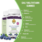 Organic Greek® Multivitamin Gummies with Vitamin A, C, D, E, Zinc, B12, Biotin, B6, Iodine, Pantothenic Acid for Men & Women with 13 Vitamins and Minerals Blueberry Flavor