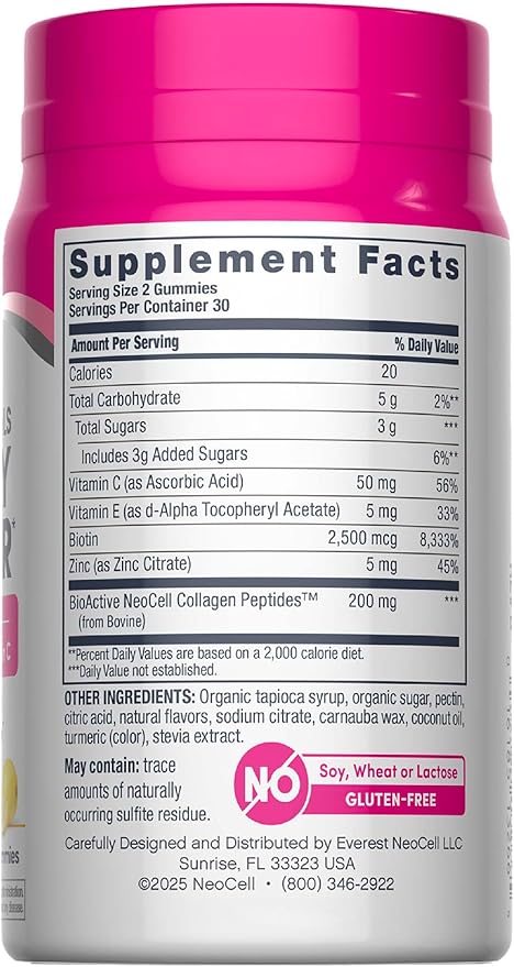 NeoCell Hair Skin and Nails Gummies | 60 Count | Collagen Peptides Plus Biotin | with Vitamins C and E | Advanced Beauty Builder Formula | for Women and Men
