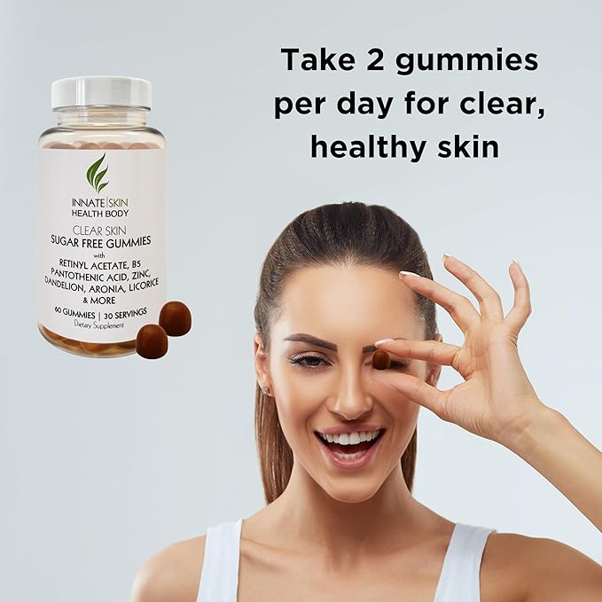 Innate Skin Health Body Clear Skin Acne Gummies - Complexion Supplement, Pantothenic Acid & Antioxidants, Vitamins 60 Count