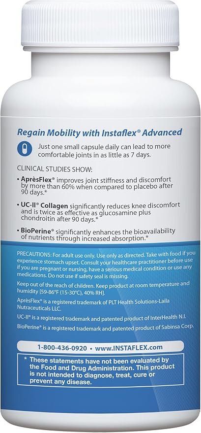 Instaflex Advanced Joint Support Supplement - Turmeric, Resveratrol, Boswellia Serrata Extract, BioPerine, UC-II Collagen- 30 Count
