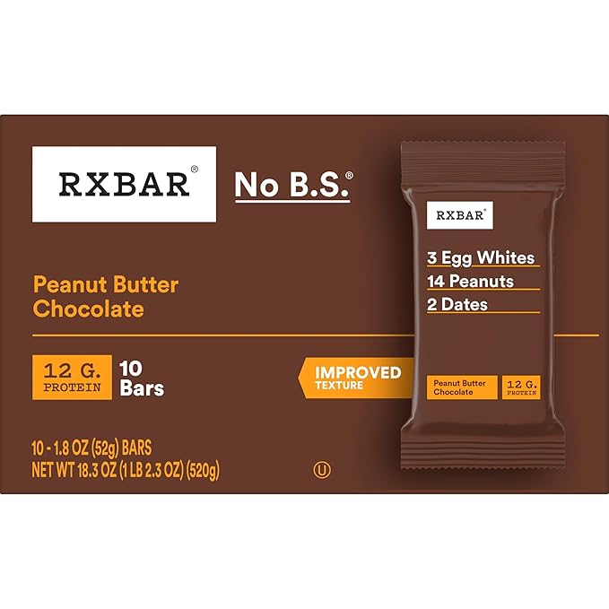 RXBAR Protein Bars, Protein Snack, Snack Bars, Peanut Butter Chocolate, 18.3oz Box (10 Count)
