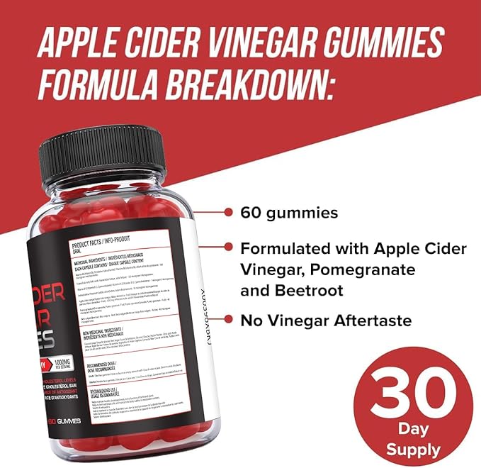 ORPHIC NUTRITION Apple Cider Vinegar Gummies - 1000mg - ACV Weight Loss Gummies - Supports Digestion, Detox & Cleansing - VIT B12, Beetroot - Gomitas de Vinagre de Manzana (60 pcs)