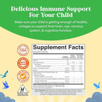 Kids DHA Omega 3 Gummies - Fatty Acids Omega 3 6 9 for Brain, Immune Strength & Vision - Nutritional DHA for Kids for Healthy Nervous System & Focus Support - Fish Free, Vegan & Non-GMO - 60 Chews