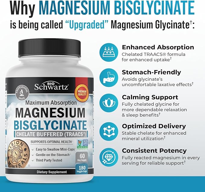 Magnesium Bisglycinate Chelated Supplement - High Absorption Magnesium Glycinate Supplement for Women and Men - Sleep, Muscle, Bone & Joint Support - Non-GMO, Non-Laxative Chelate - 180 Capsules