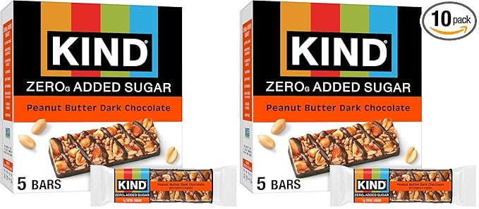 KIND ZERO Added Sugar Bars, Peanut Butter Dark Chocolate, Keto Friendly Snacks, Gluten Free, 5g Protein, 5 Count (Pack of 2)