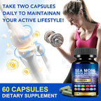 Sea Moss Black Seed Oil Ashwagandha Ginger Turmeric Capsules, Sea Moss Gummies Supplement with Burdock Root Bladderwrack Vitamin C Vitamin D3 Yellow Dock Iodine Chlorophyll ACV - 60 Count