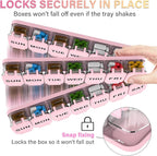 2-Pack Extra Large Weekly Pill Organizer, Travel Pill Box 7 Days, XL Vitamin Holder with 7 Detachable Compartments, Protable Medicine Organizer for Home and Travel