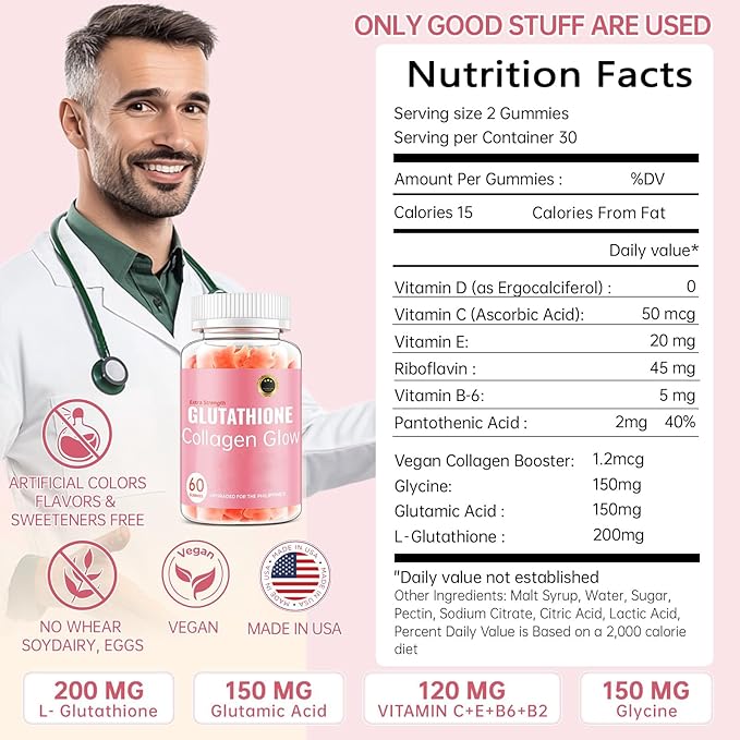 Glutathione Collagen Glow Gummies for Women, Glutathione Collagen Glow Gummies for Dark Spot, 60/120Pcs Korean Organic Glow Beauty Collagen for Skin Care(2)