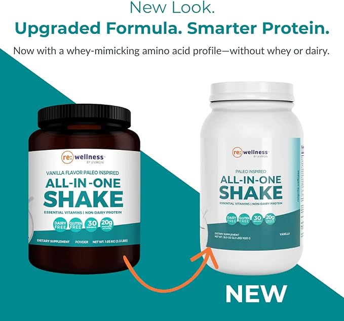 Reignite Wellness by JJ Virgin | Vanilla Paleo-Inspired All-in-One Shake | Gluten Free + Dairy Free Protein Powder | Contains 20G of Beef Protein with Vitamins, Minerals, Amino Acids | 30 Servings