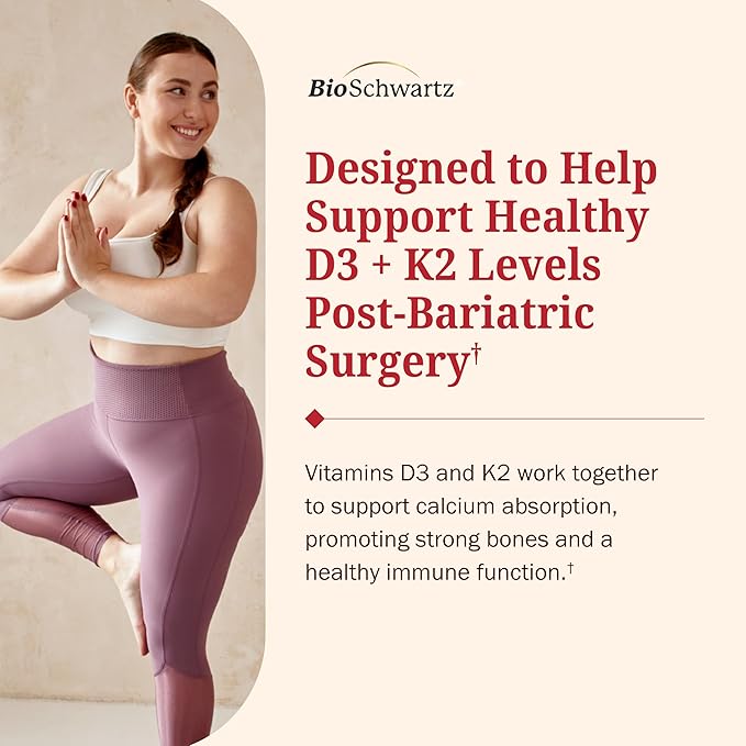 BioSchwartz Bariatric D3 K2 Dissolvable Tablets - 90 Cherry-Strawberry Tablets - Supports Bone Strength - Bariatric Vitamins for Women with Vitamin D3 5000 IU - Third Party Tested, 90 Servings